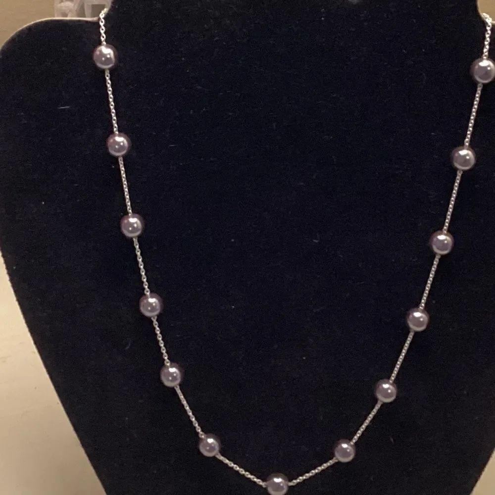 Silvertone and Faux Grey Pearl Tin Cup Necklace